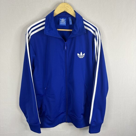 Adidas Firebird Blue Track Jacket Men’s L Full Zip 3 Stripe Trefoil - Picture 1 of 9
